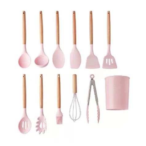 Jogo 12 Colheres De Silicone Cabo Madeira Utensílios Cozinha Frete Grátis