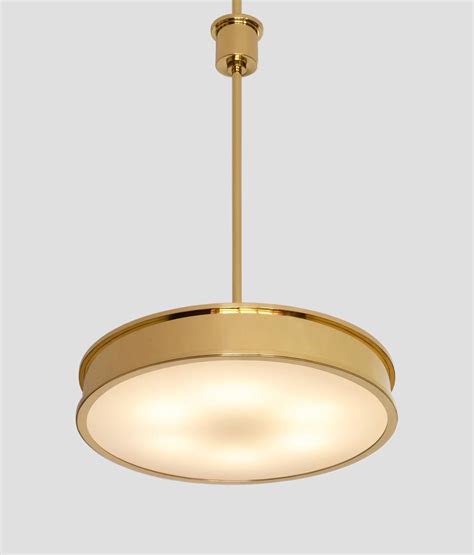 Bespoke Modernist Circular Pendant Light In Polished Brass And Opal