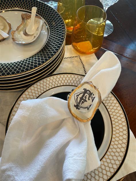 Personalized Oyster Shell Napkin Rings Set Of 6 Monogrammed Custom