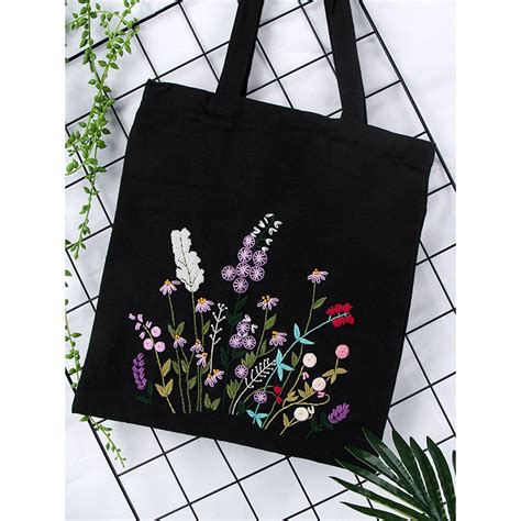 Embroidery Kit Canvas Bagmodern Flower Pattern Hand Etsy