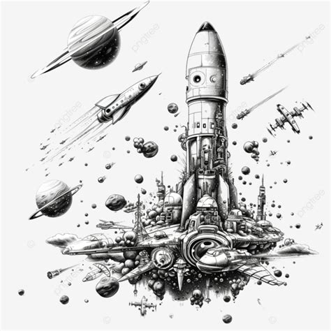 Black White Spacecraft Doodle Space Wars Black White Spacecraft Png