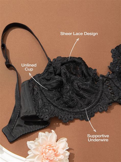 Deyllo Womens Sheer Lace Push Up Bra Unlined Plus Size Wired Support Unpadded Black 38d