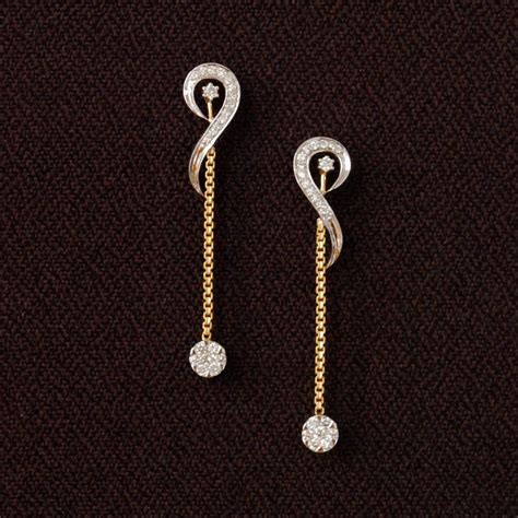 Long Dangling Diamond And Chain Earrings 14k Solid Gold Etsy Artofit