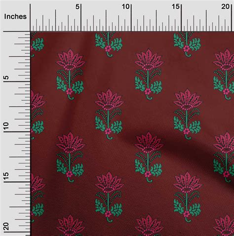 Oneoone Silk Tabby Fabric Leaves Floral Block Print Fabric By Yard