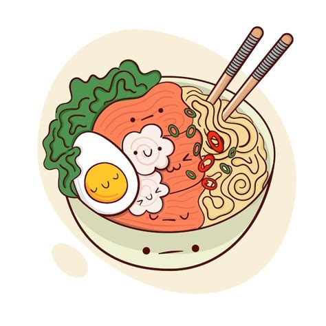 Zeichnen Sie lustige kawaii Ramen Suppe in einer Schüssel Vektor