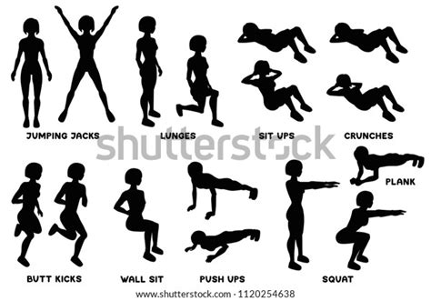 Squat Sport Exersice Silhouettes Woman Doing Stock Vector Royalty Free