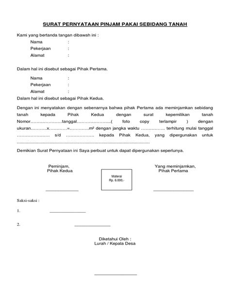 Surat Pernyataan Pinjam Pakai Pdf