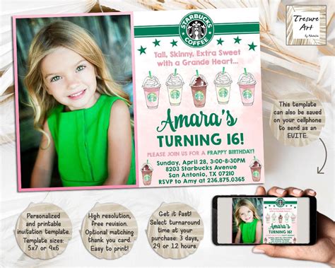 Starbucks Birthday Invitation I Birthday Party Photo Invite I Etsy