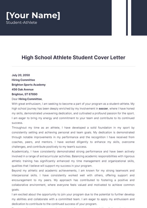 Free High School Athlete Student Cover Letter Template Edit Online