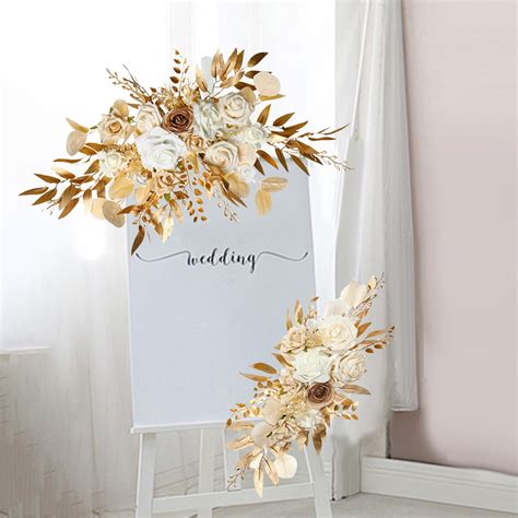 BLESIYA 2 Pieces Artificial Flower Swag Floral Backdrop Centerpiece