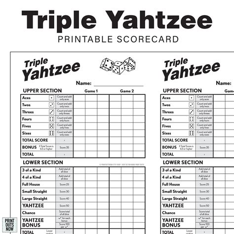 Triple Yahtzee Score Card Printable