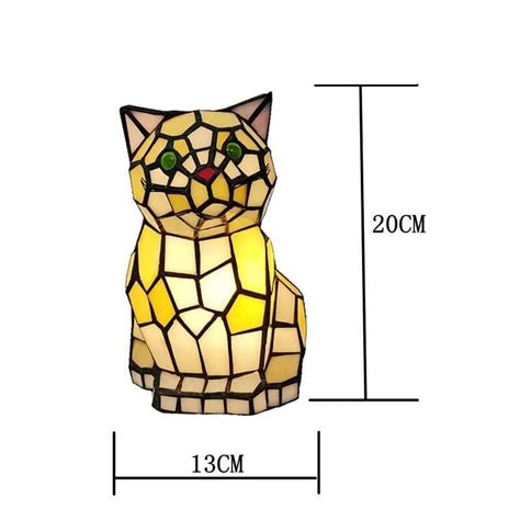 Tiffany Glass Cat Night Light Table Glass Lamp Light •