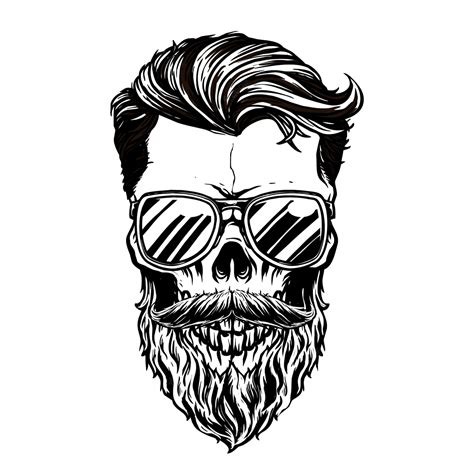 Premium Vector Hipster Skull With Bearded Illustration