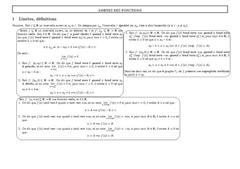 03 Math1a Fiche Sur Les Limites Limites Des Fonctions 1 Limites