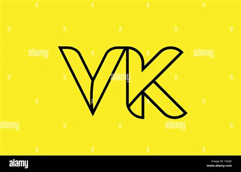 Yellow Black Line Alphabet Letter VK V K Logo Combination Icon For A