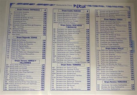 Carta De Restaurante Chino Pekin Montijo