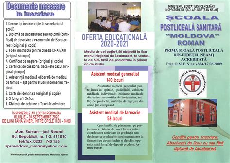 Coala Postliceal Sanitar Moldova Roman Oferta Educa Ional