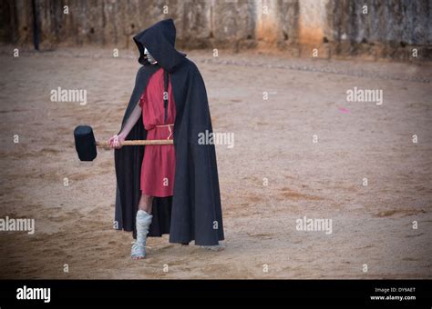 Performing Of Gladiators Fighting Of Meridas Amphitheater Stock Photo