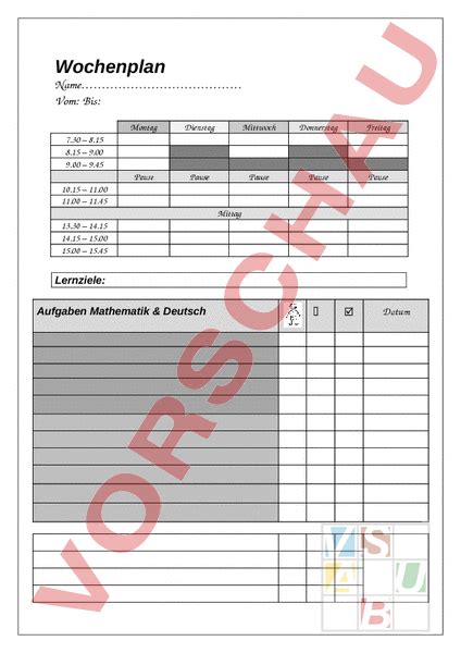 Arbeitsblatt Wochenplan Administration Methodik Listen Pl Ne