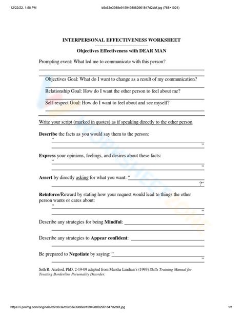 Objective Effectiveness With Dear Man Worksheet Worksheets Library