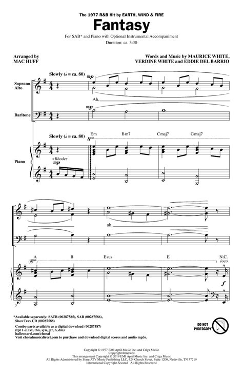 Earth, Wind & Fire "Fantasy" Sheet Music for SAB Choir | Download PDF ...