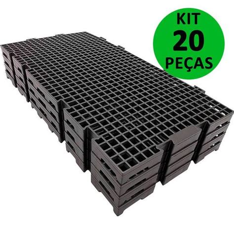 Kit 20 pçs pallet estrado plástico 2 5x25x50 preto 2 5m² SNM