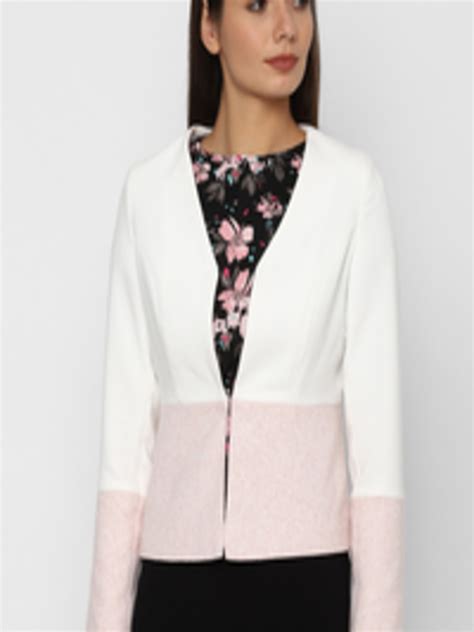 Buy Allen Solly Woman Women White And Pink Colourblocked Single Breasted Blazer Blazers For