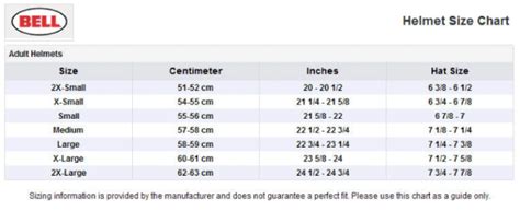 Bell Sweep Helmet Size Chart | Tommaso