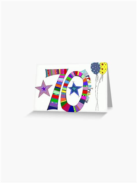 70th Happy Birthday Colorful Balloons Doodle Art Greeting Card For