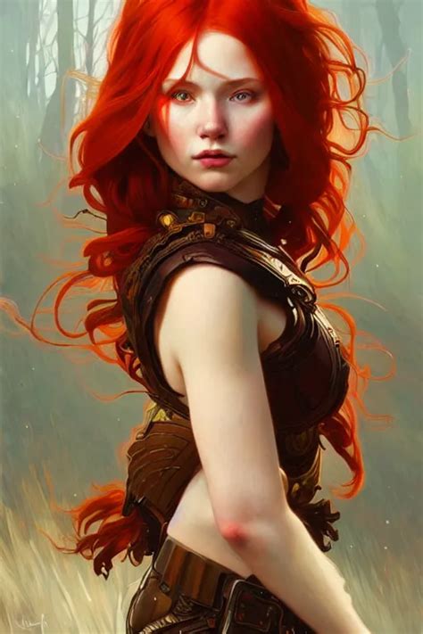 A Beautiful Redhead Warrior Girl Fantasy Portrait Stable Diffusion