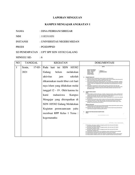 Laporan Mingguan KE 6 DINA F Siregar LAPORAN MINGGUAN KAMPUS MENGAJAR