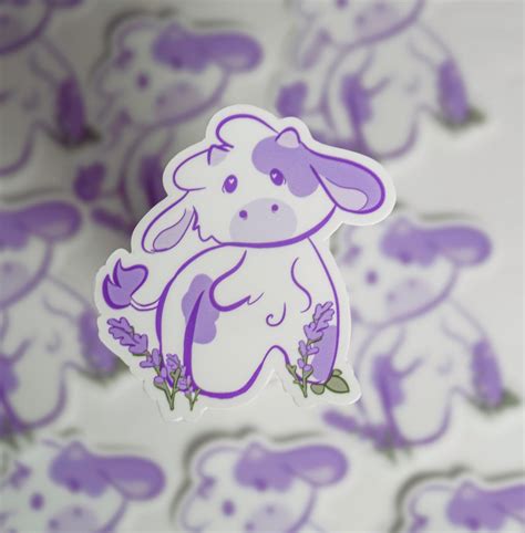 Kawaii Lavender Cow Vinyl Sticker Stickers Cute Decal Cut Adorable Gift