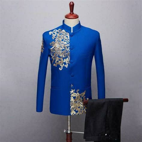 New Mens Embroidery Chinese Tunic Suit Single Breasted Costume Coat