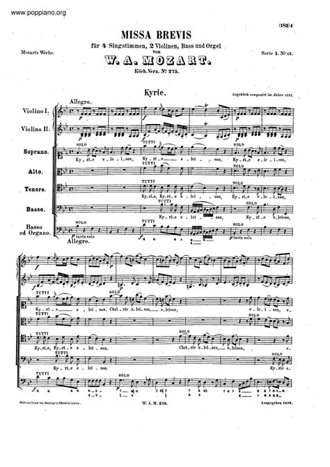 Mozart Missa Brevis In B Flat Major K 275 272B Sheet Music Pdf