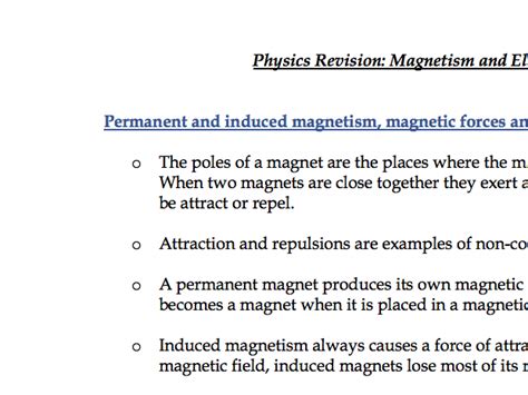 Magnetismelectromagnetism Notes Physics Aqa Combined Science Gcse