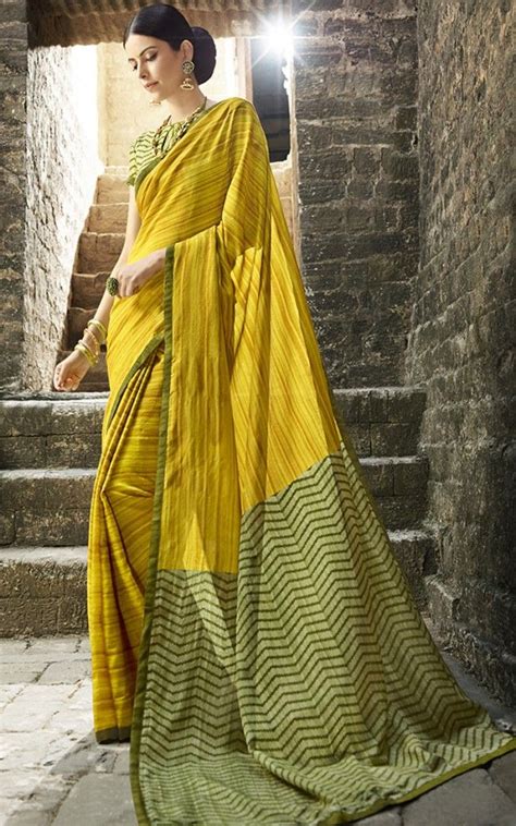 Buy Yellow Cotton Designer Saree Online Lehenga Choli