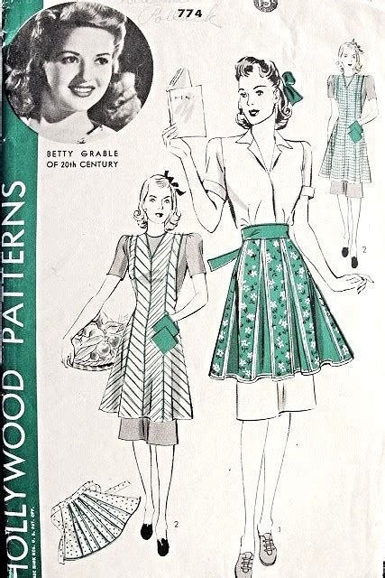 1940s Betty Grable Aprons Pattern Hollywood 774 Vintage Sewing Pattern