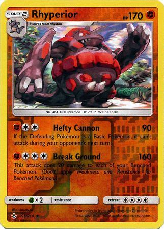 Rhyperior 95 214 Rare Reverse Holo Ingles HunterCard TCG