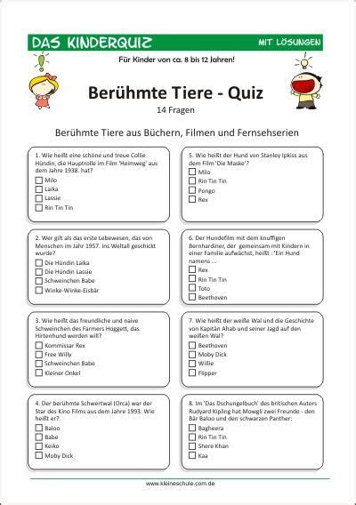 Kinderquiz Berühmte Tiere Für Kinder von 8 12 Quiz für kinder