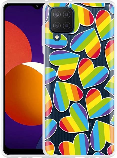 Hoesje Geschikt Voor Samsung Galaxy M12 Regenboog Hartjes Bol