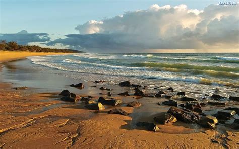 Niebo Morze Plaża Fale Kamienie