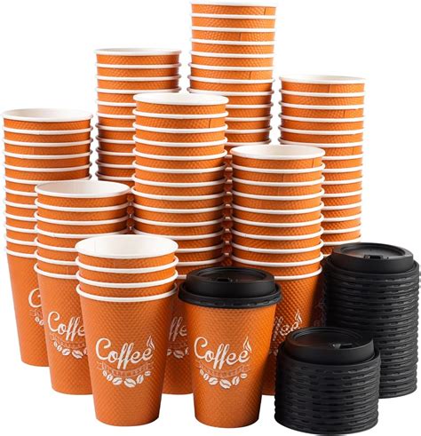 100 Pack 12 Oz Disposable Coffee Cups Insulated Ripple