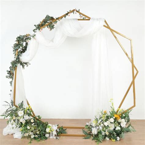 8ft Dual Geometric Shaped Gold Metal Hexagon And Heptagon Wedding Arch