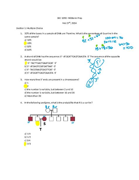 BIO 1090 MOCK Midterm BIO 1090 Midterm Prep Feb 27th 2024 Section 1