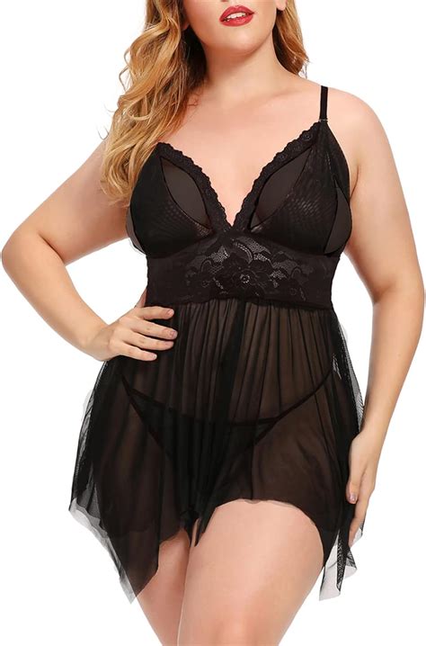 Amazon Plus Size Lingerie For Women Lace Split Cup Babydoll V Neck