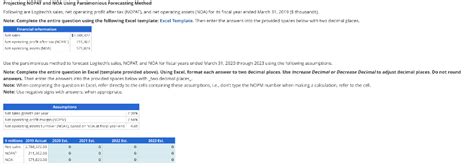 Solved Projecting Nopat And Noa Using Parsimonious Chegg