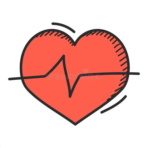 Heart With A Pulse Line Doodle Icon Vector Isolated Stock Vector