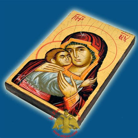 Orthodox Hand Painted Holy Icon Theotokos Sweet Kissing 14x18cm Golden Background On Old Natural