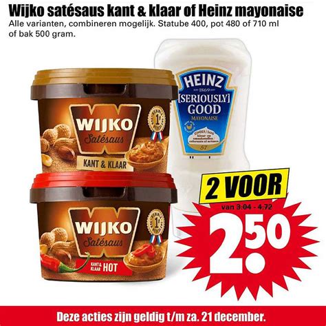 Wijko Satesaus Kant Klaar Of Heinz Mayonaise Aanbieding Bij Dirk