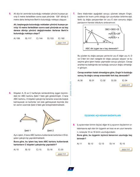 9 Sınıf Matematik KÖsb Üçgenler Ünitesi Çıkmış Ösym Soruları